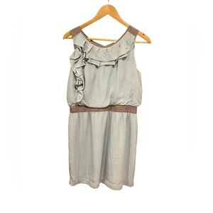 LOFT‎ Womens  Casual Ruffle Dress in Light Sage Green 100% Silk